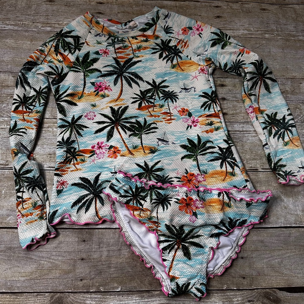 Hobie Green and Pink Rashguard Swim Set
